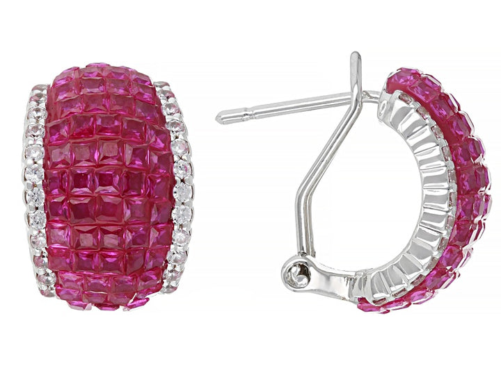 3.95 Ctw Ruby and White Color Zircon Ring and Earring Set in Brass Platinum Plated