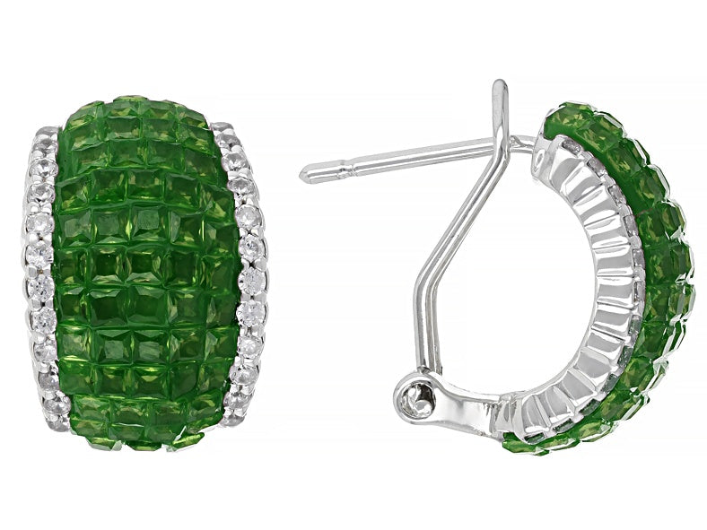 3.95 Ctw Green and White Color Zircon Ring and Earring Set in Brass Platinum Plated