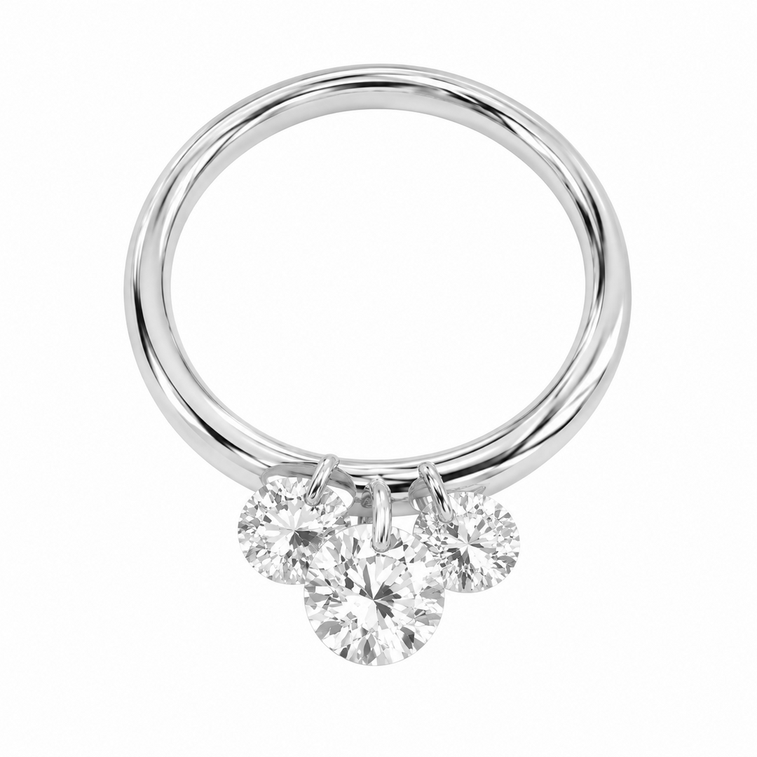 1.87 DEW Moissanite 3-Stone Ring in 925 Platinum Plated