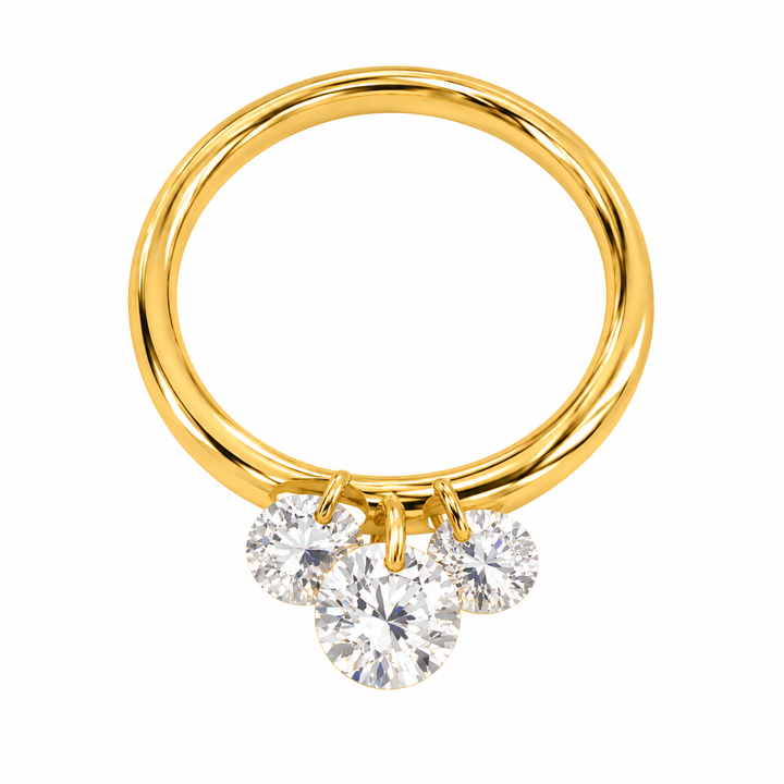 1.87 DEW Moissanite 3-Stone Ring in 925 Yellow Gold Plated