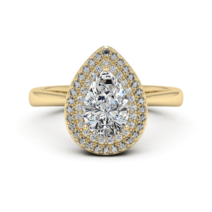 1.50 DEW Pear White Moissanite Halo Ring in 14K Gold