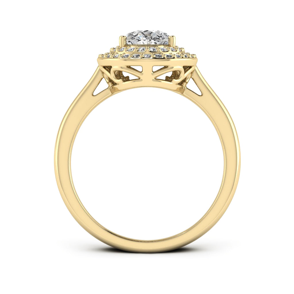 1.50 DEW Pear White Moissanite Halo Ring in 14K Gold