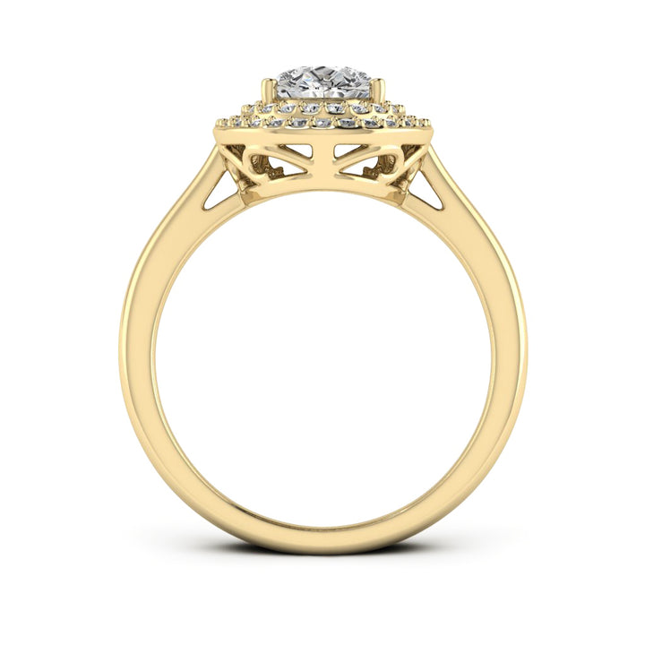 1.50 DEW Pear White Moissanite Halo Ring in 14K Gold