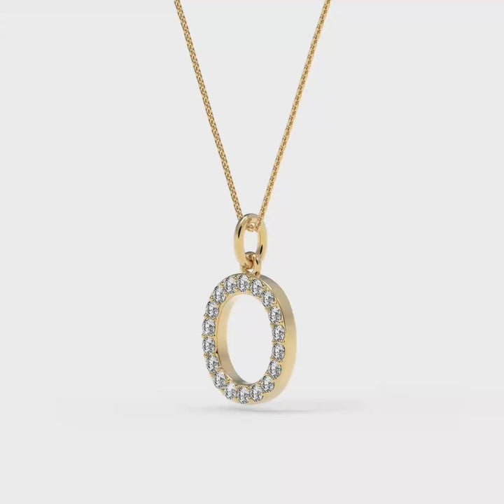 0.08 Cts White Diamond Letter "O" Pendant W/0 Chain in 14K Gold