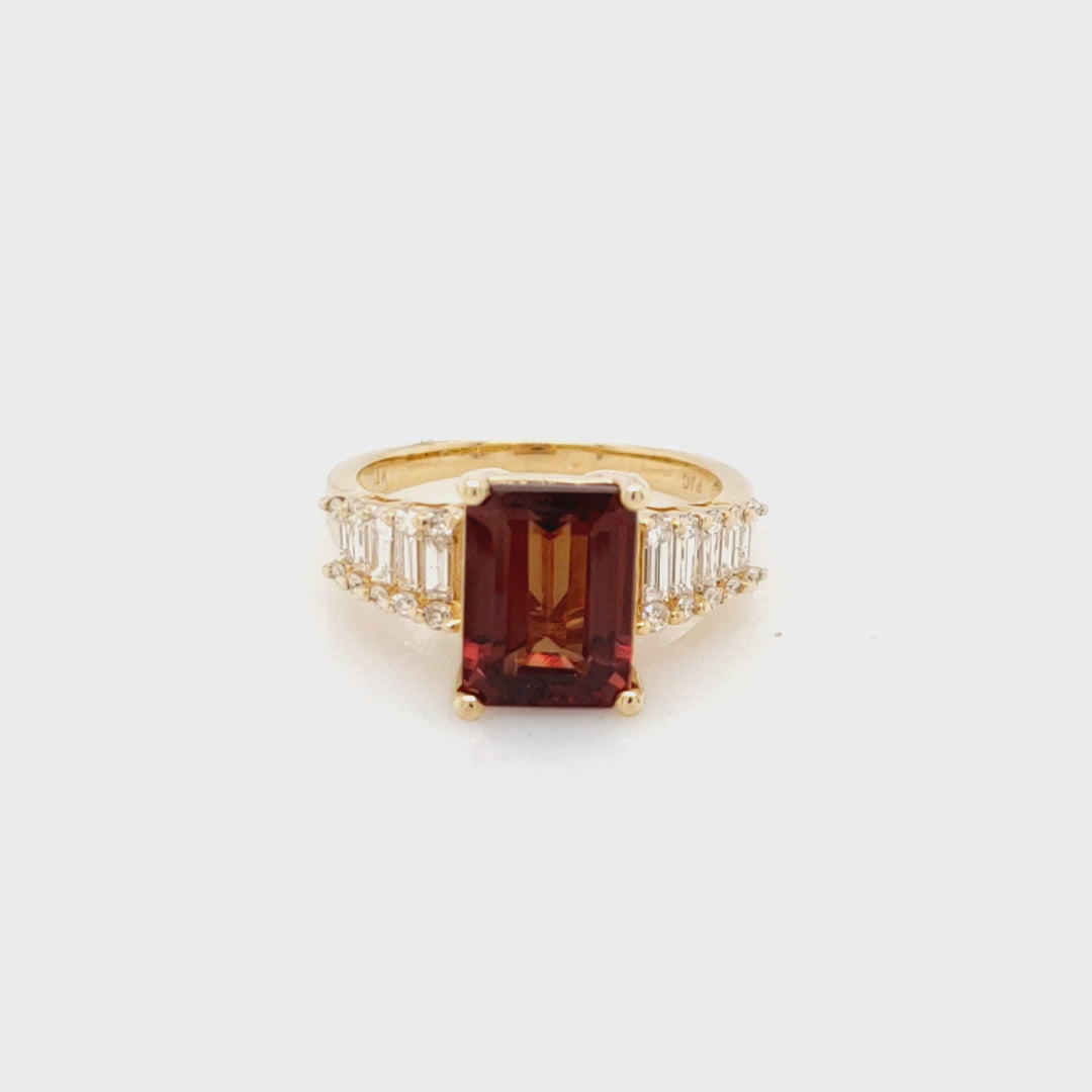 4.18 Cts Color Change Garnet and White Diamond Ring in 14K Yellow Gold