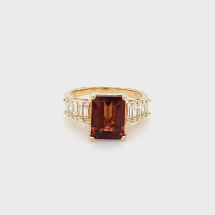4.18 Cts Color Change Garnet and White Diamond Ring in 14K Yellow Gold