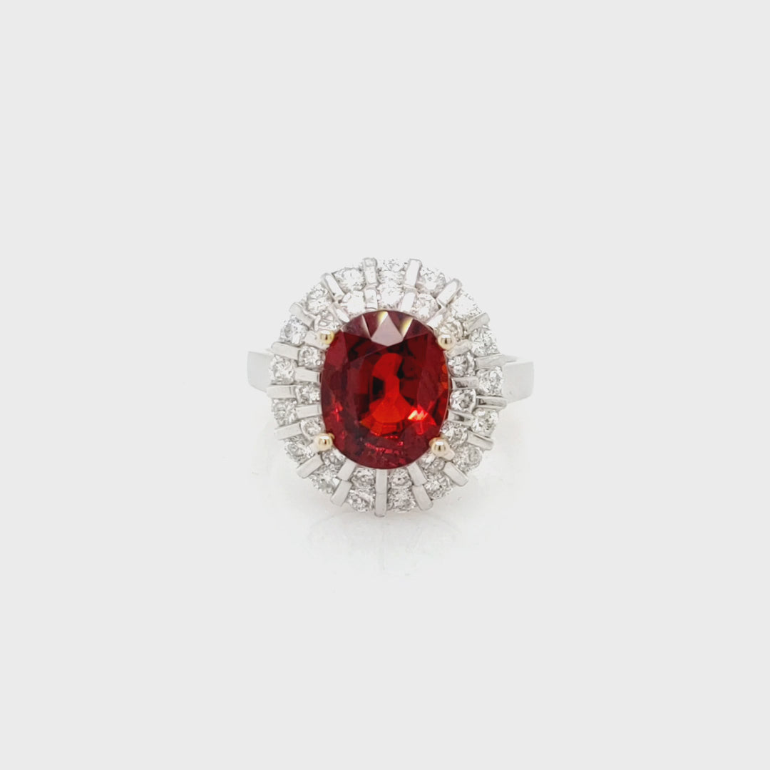 3.92 Red Spessartite and White Diamond Ring in 14K 2-Tone