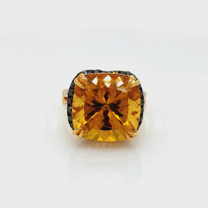 15.00 Cts Yellow Apatite and White Diamond Ring in 14K 2-Tone