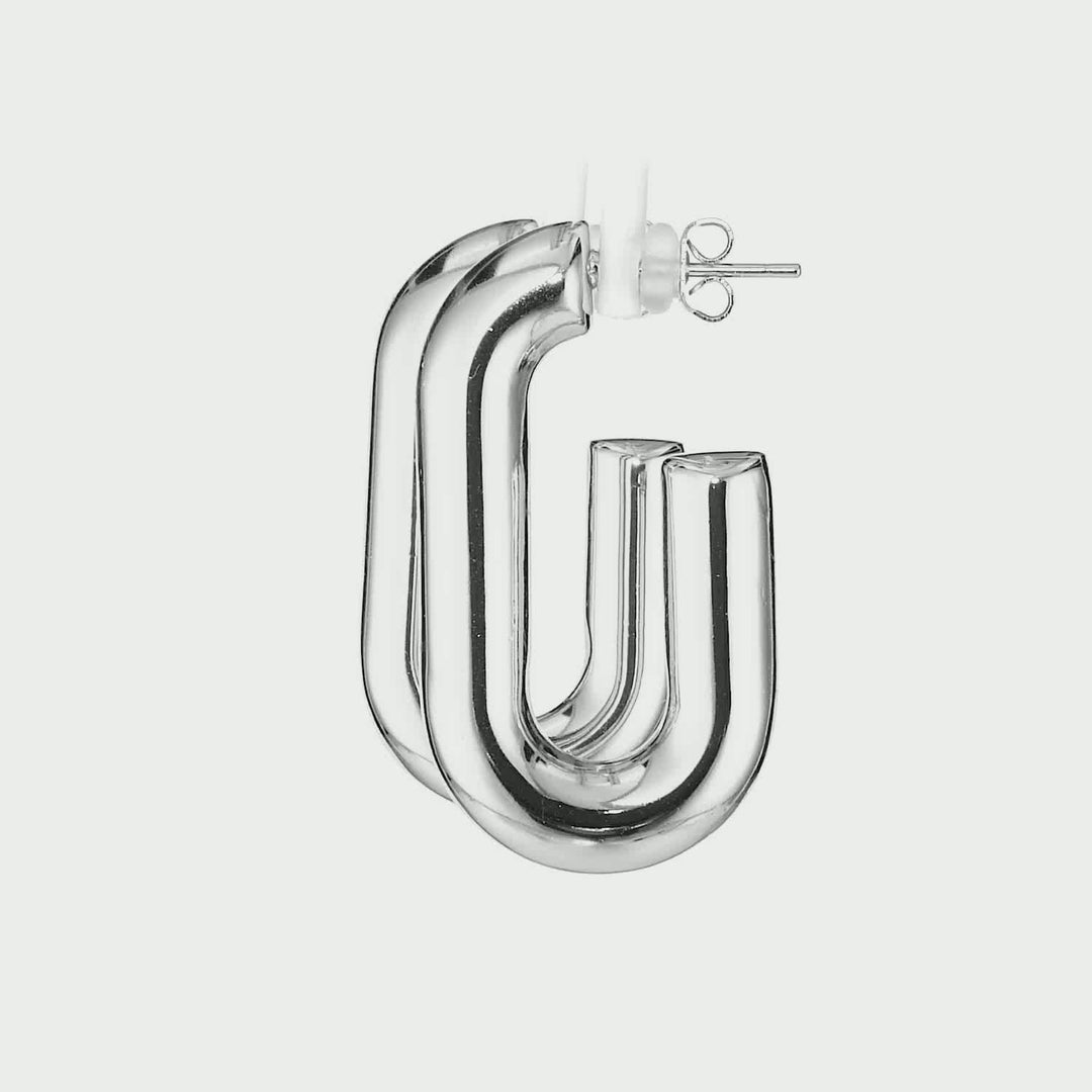 White Rhodium Plated J-Hoop Earring in 925 Sterling Silver