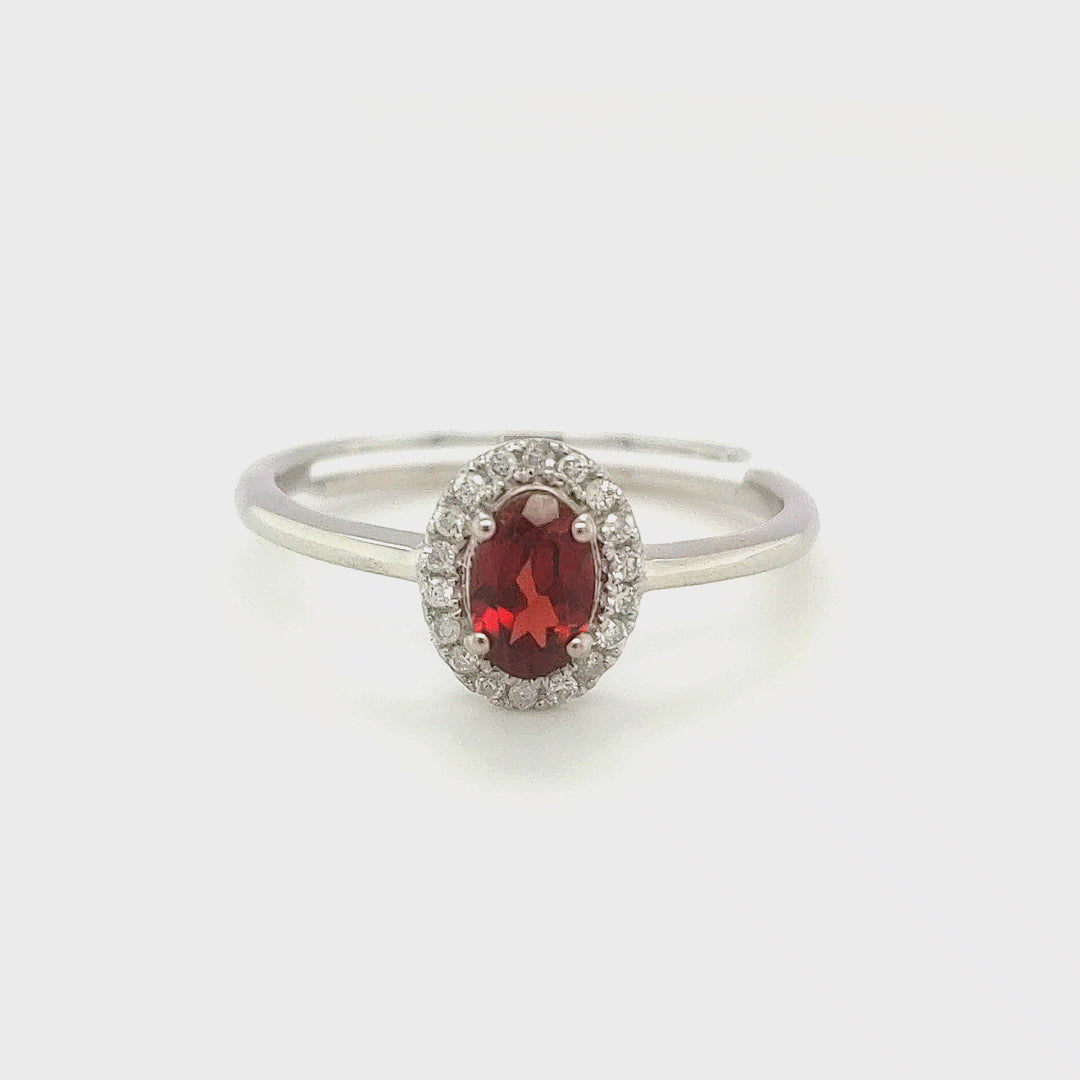 0.60 Cts Garnet and White Diamond Ring in 14K White Gold