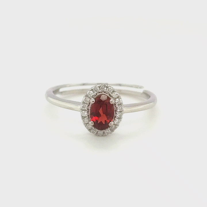 0.60 Cts Garnet and White Diamond Ring in 14K White Gold
