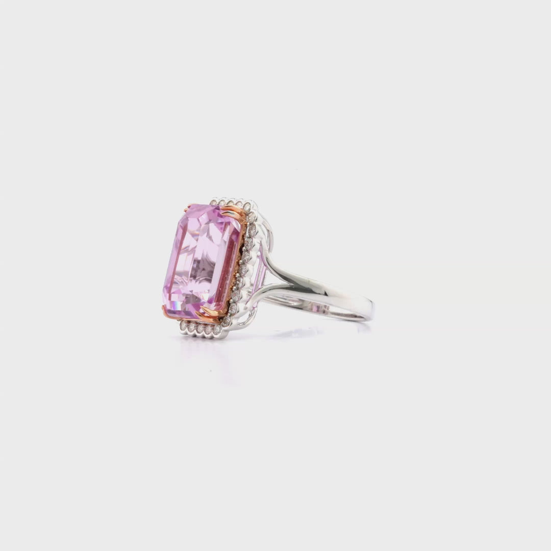 11.24 Cts Kunzite and White Diamond Ring in 14K Two Tone