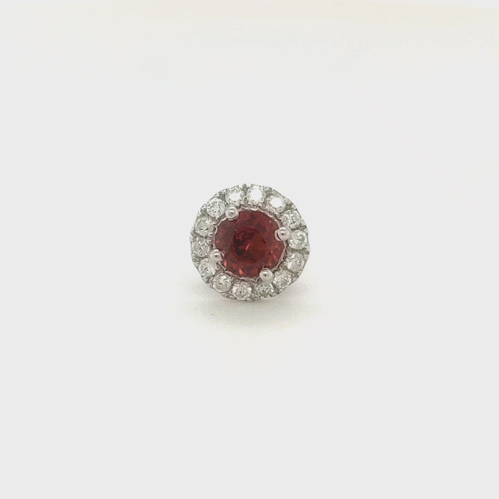 0.29 Cts Garnet and White Diamond Pendant in 14K White Gold