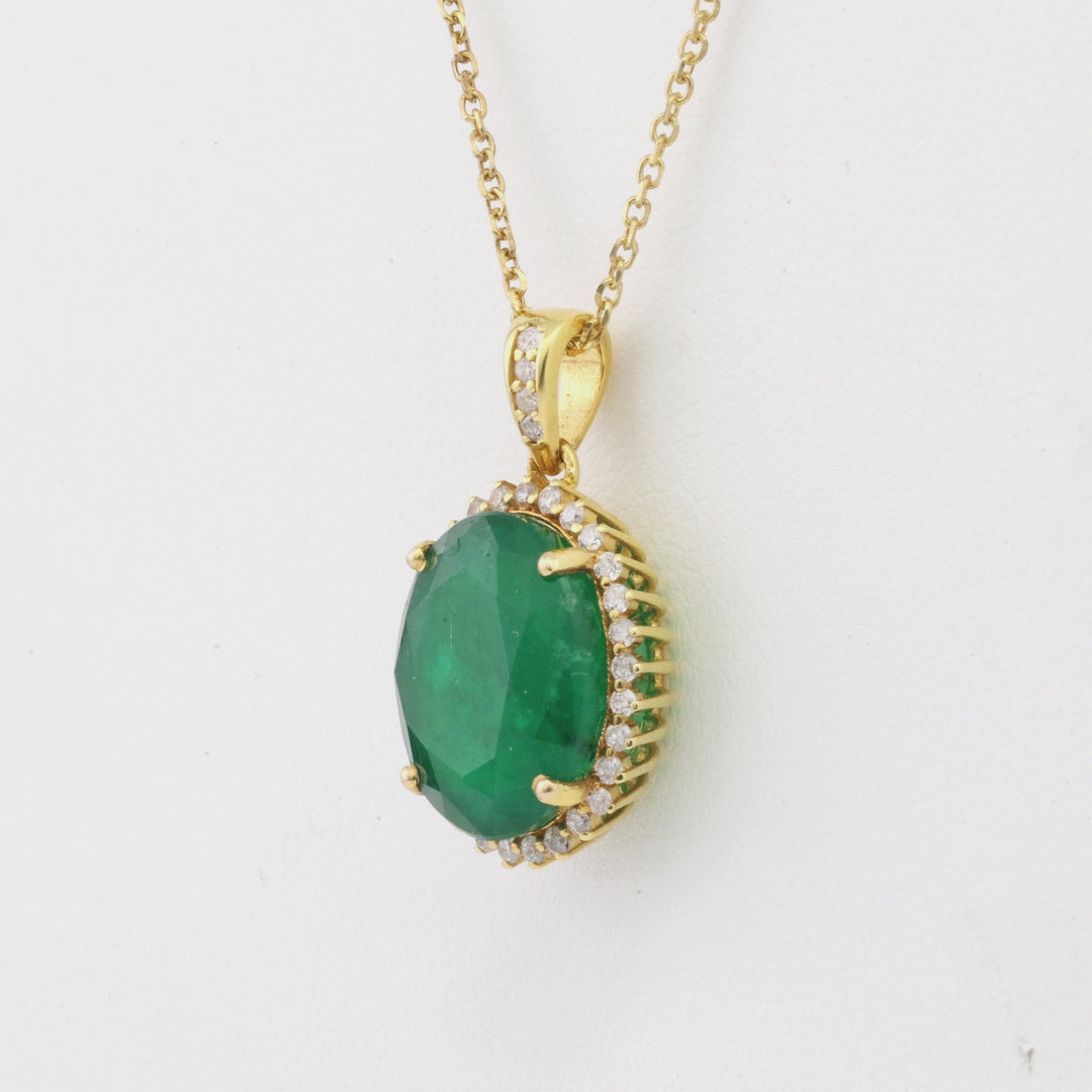 6.89 Cts Emerald and White Diamond Pendant in 14K Yellow Gold