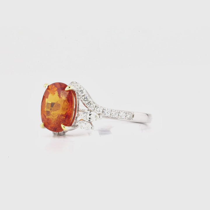 3.9 Cts Spessartite and White Diamond Ring in 14K Two Tone