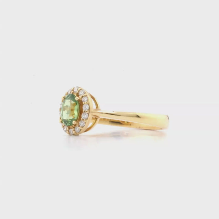 0.72 Cts Demantoid and White Diamond Ring in 14K Yellow Gold