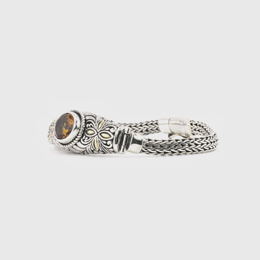 3.60 Cts Citrine Statement Bracelet in Two Tone 925 Silver