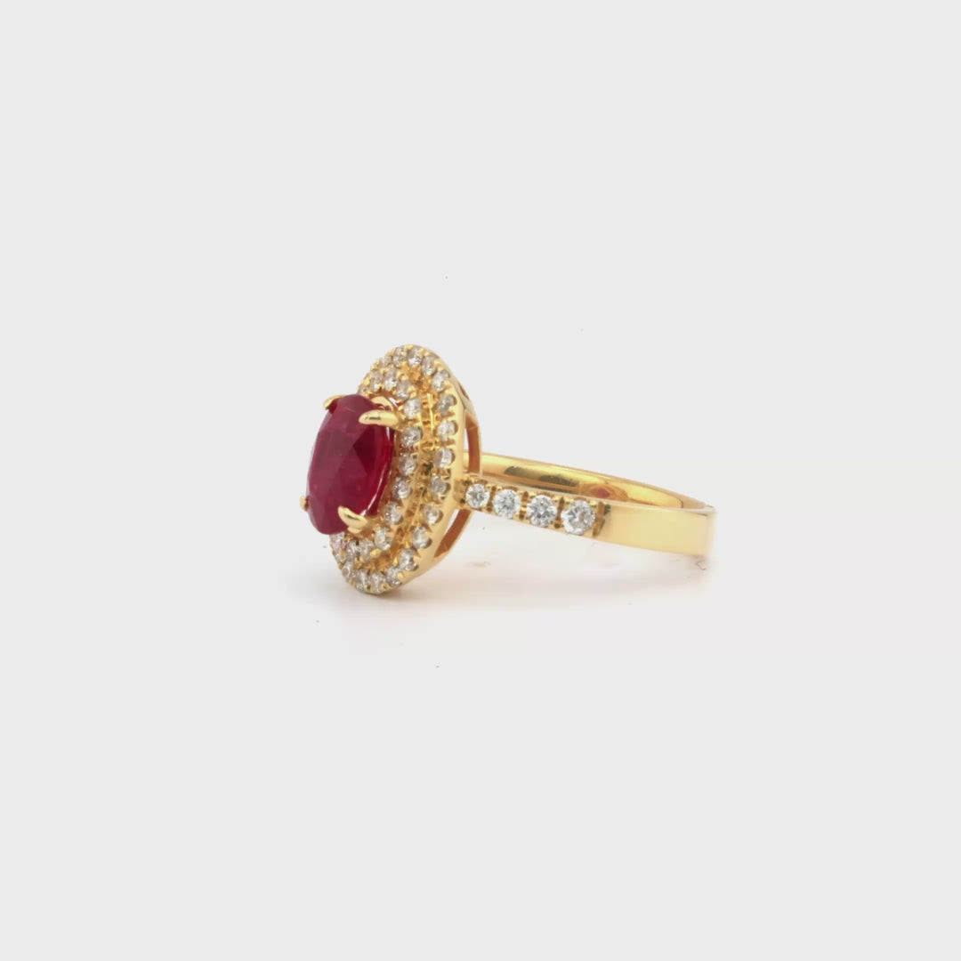 2.01 Cts Ruby and White Diamond Ring in 14K Yellow Gold