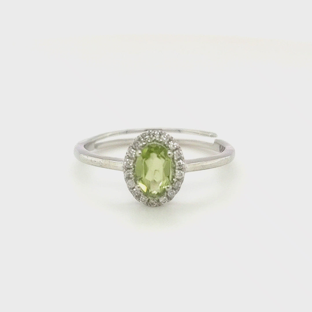 0.52 Cts Peridot and White Diamond Ring in 14K White Gold