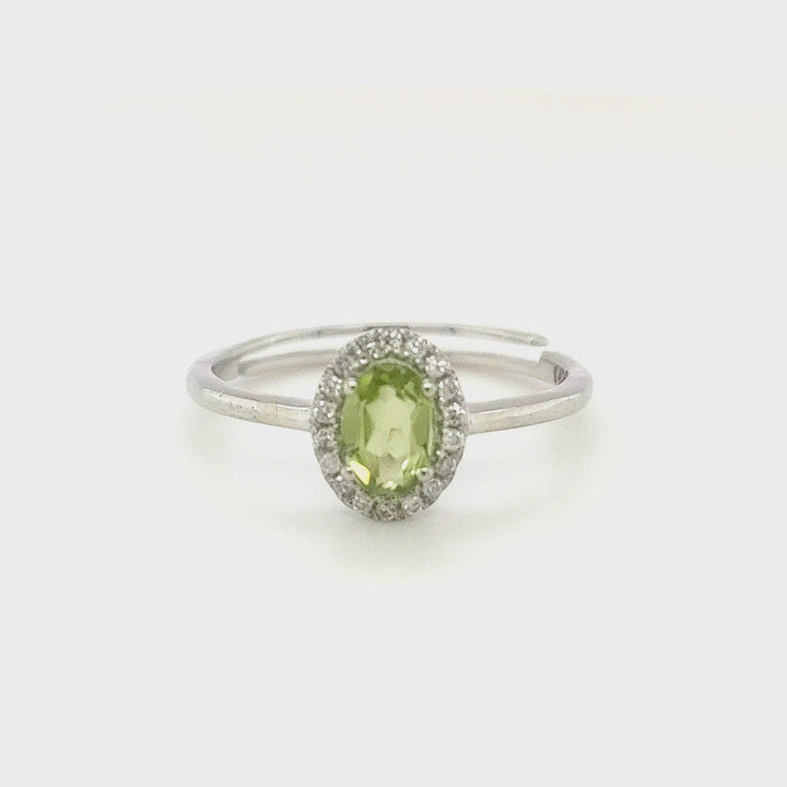 0.52 Cts Peridot and White Diamond Ring in 14K White Gold