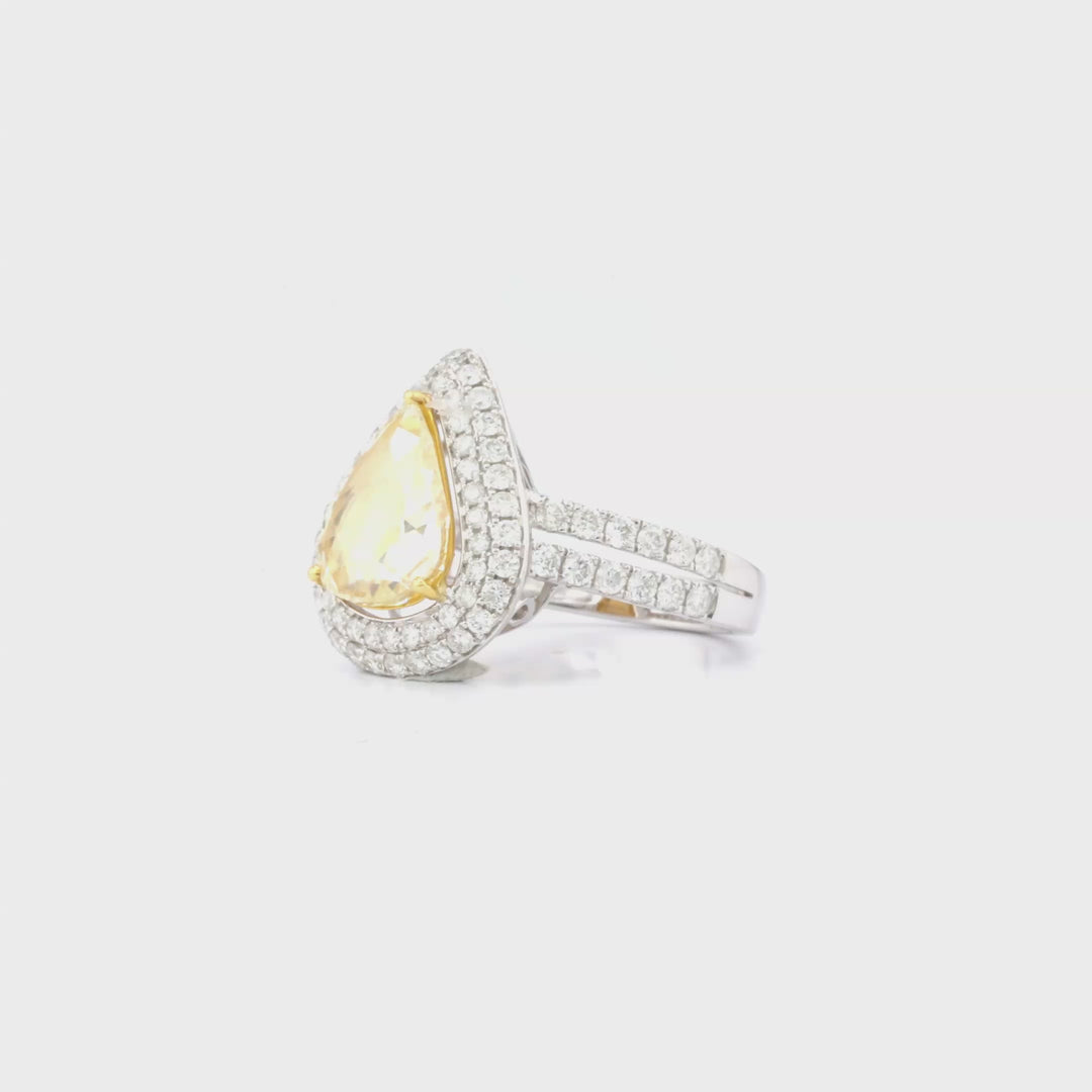 1.95 Cts Yellow Diamond and White Diamond Ring in 18K Two Tone