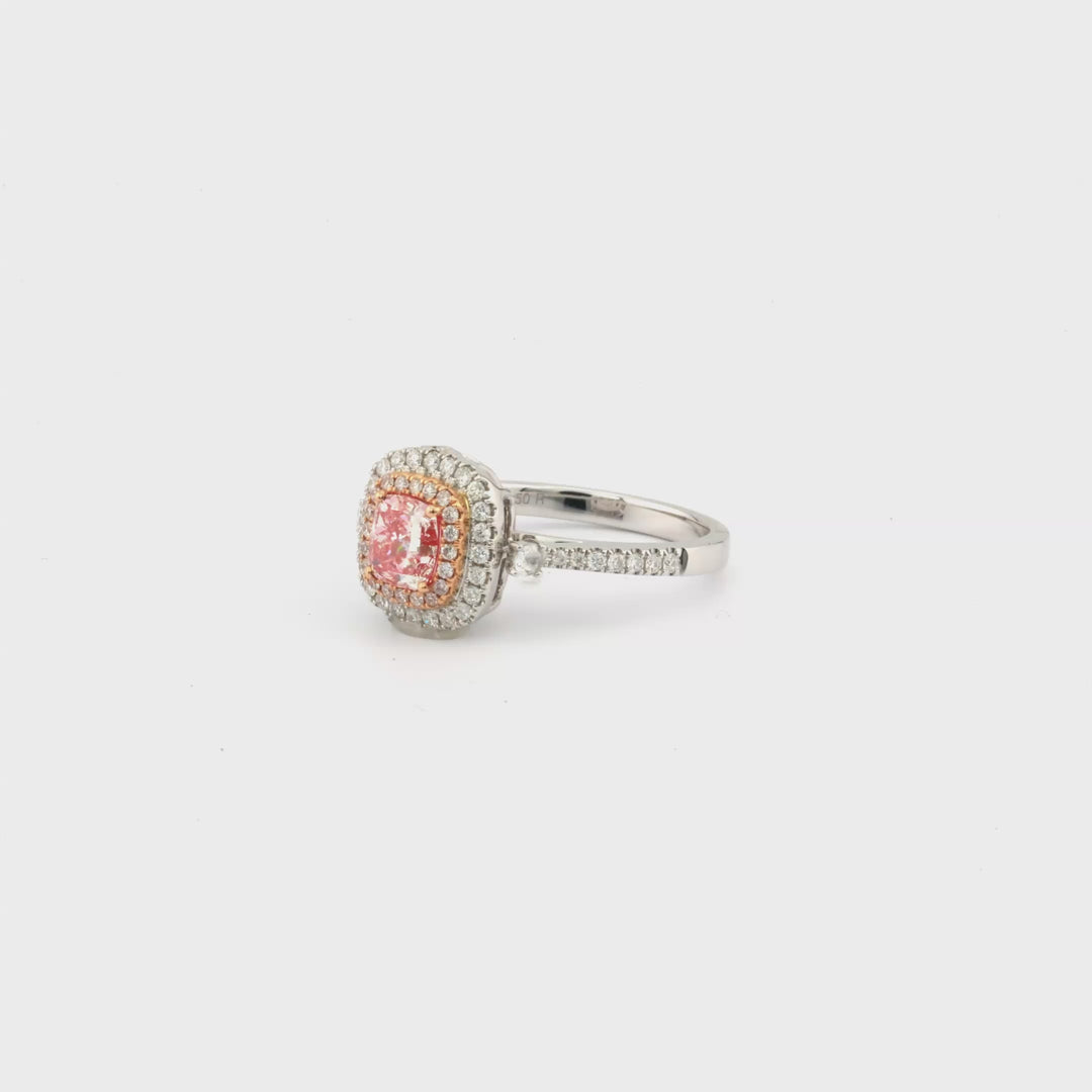 1.01 Cts Pink Diamond and White Diamond Ring in 18K Two Tone