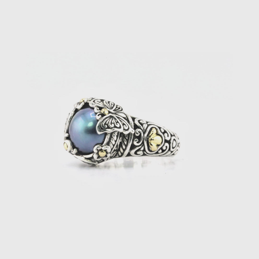 1.60 Cts Pearl Statement Ring in Two Tone 925 Silver