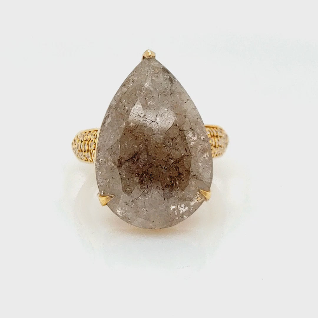 15.42Cts Tambuli Diamond and White Diamond Ring in 14K Yellow Gold