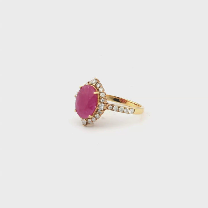 4.59 Cts Ruby and White Diamond Ring in 14K Yellow Gold