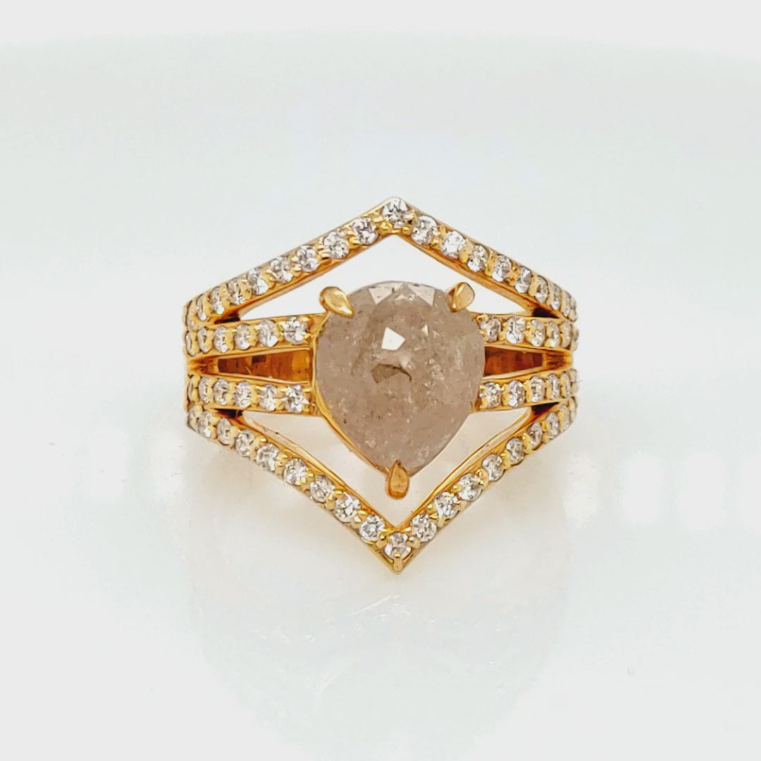 2.97 Cts Tambuli Diamond and White Diamond Ring in 14K Yellow Gold