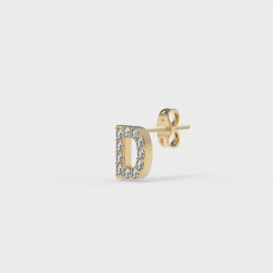 0.06 Cts White Diamond Letter "D" Single Sided Earring in 14K Gold