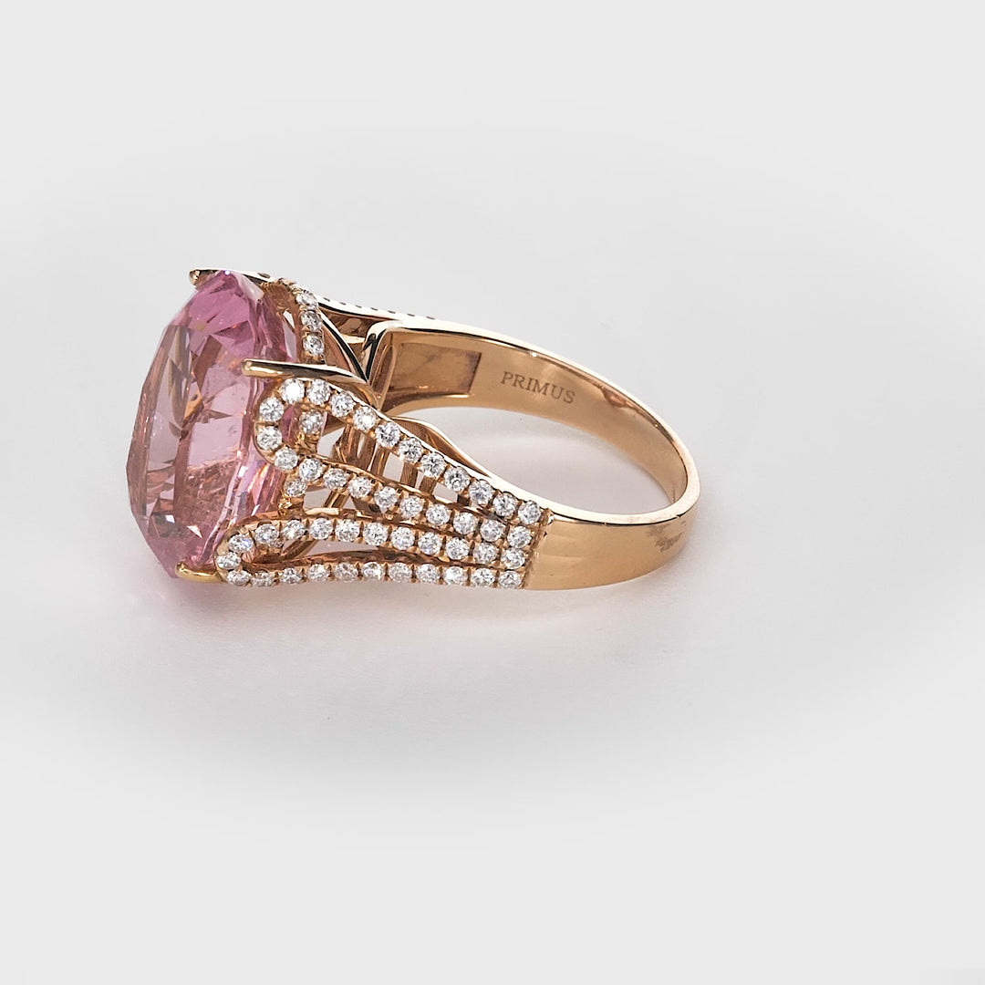 14.44 Cts Tourmaline and White Diamond Ring in 14K Rose Gold
