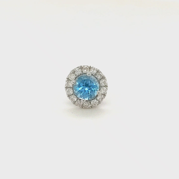 0.34 Cts Blue Topaz and  White Diamond Pendant in 14K White Gold