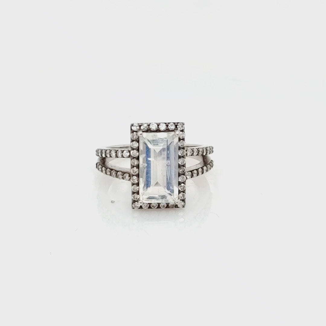 2.85 Cts Moonstone and White Diamond Ring in 14K 2-Tone