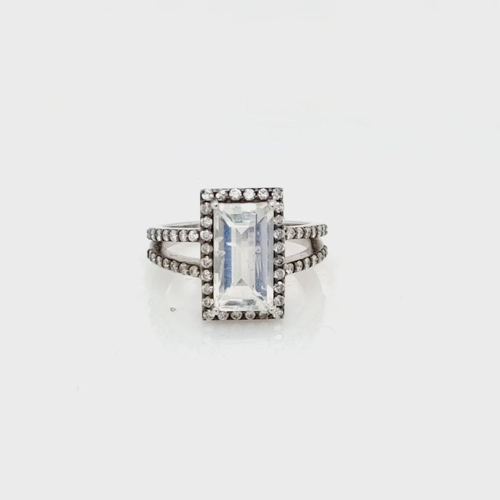 2.85 Cts Moonstone and White Diamond Ring in 14K 2-Tone
