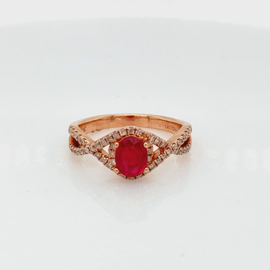 1.02 Cts Ruby and White Diamond Ring in 14K Rose Gold