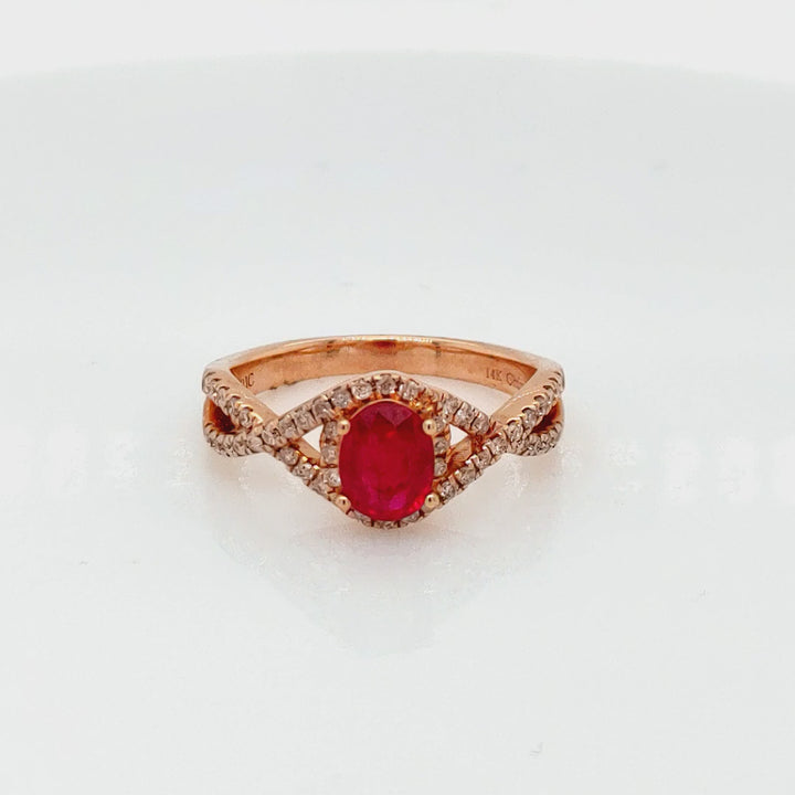 1.02 Cts Ruby and White Diamond Ring in 14K Rose Gold