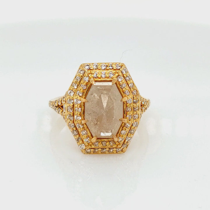 4.24 Cts Tambuli Diamond and White Diamond Ring in 14K Yellow Gold