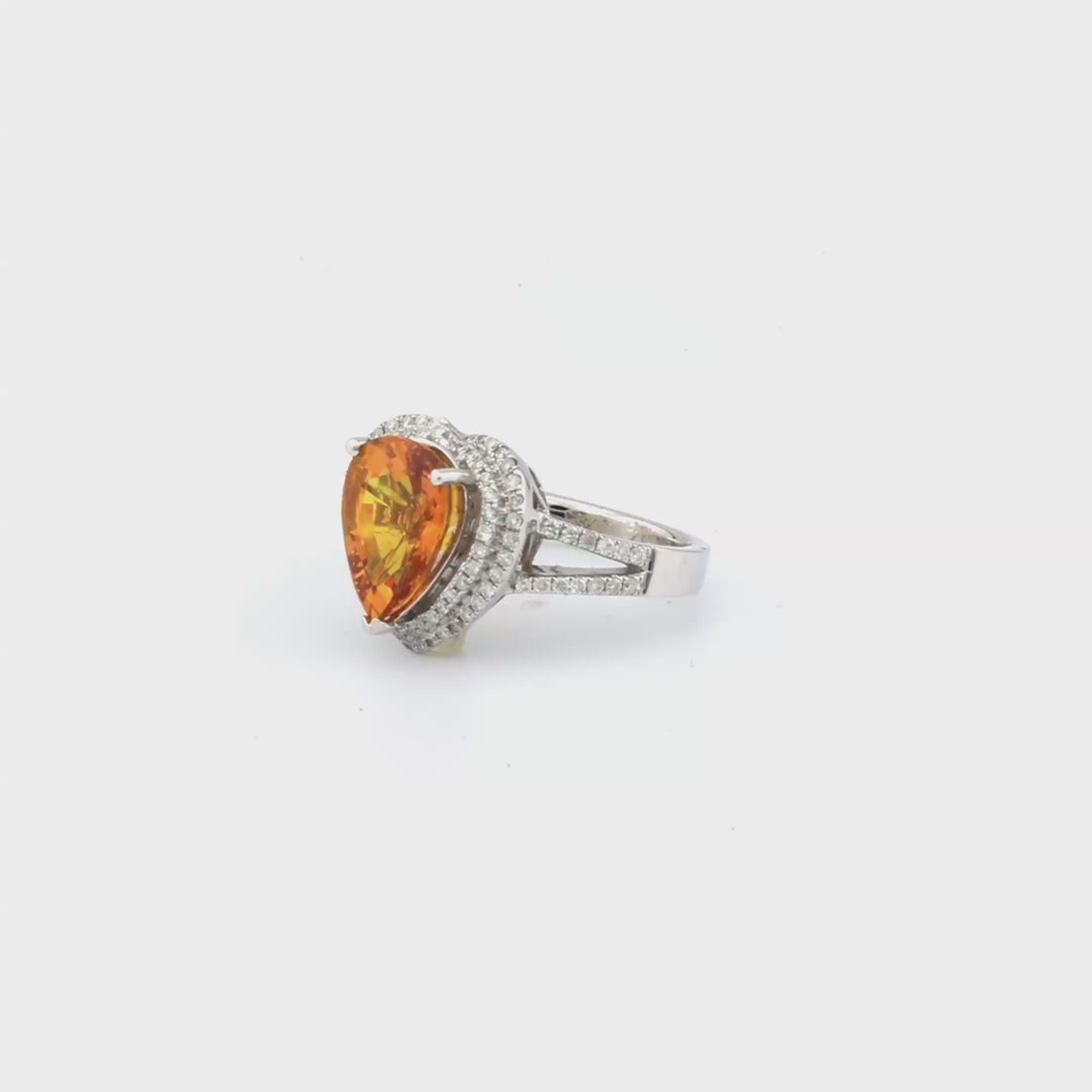 4.97 Cts Yellow Sapphire and White Diamond Ring in 18K White Gold