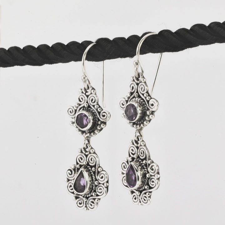 2.10 Cts Amethyst Dangle Earring in Oxidized 925 Silver