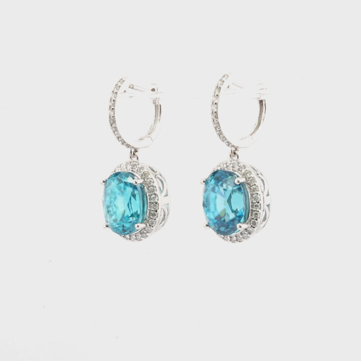 10.43 Cts Blue Zircon and White Diamond Earring in 14K White Gold