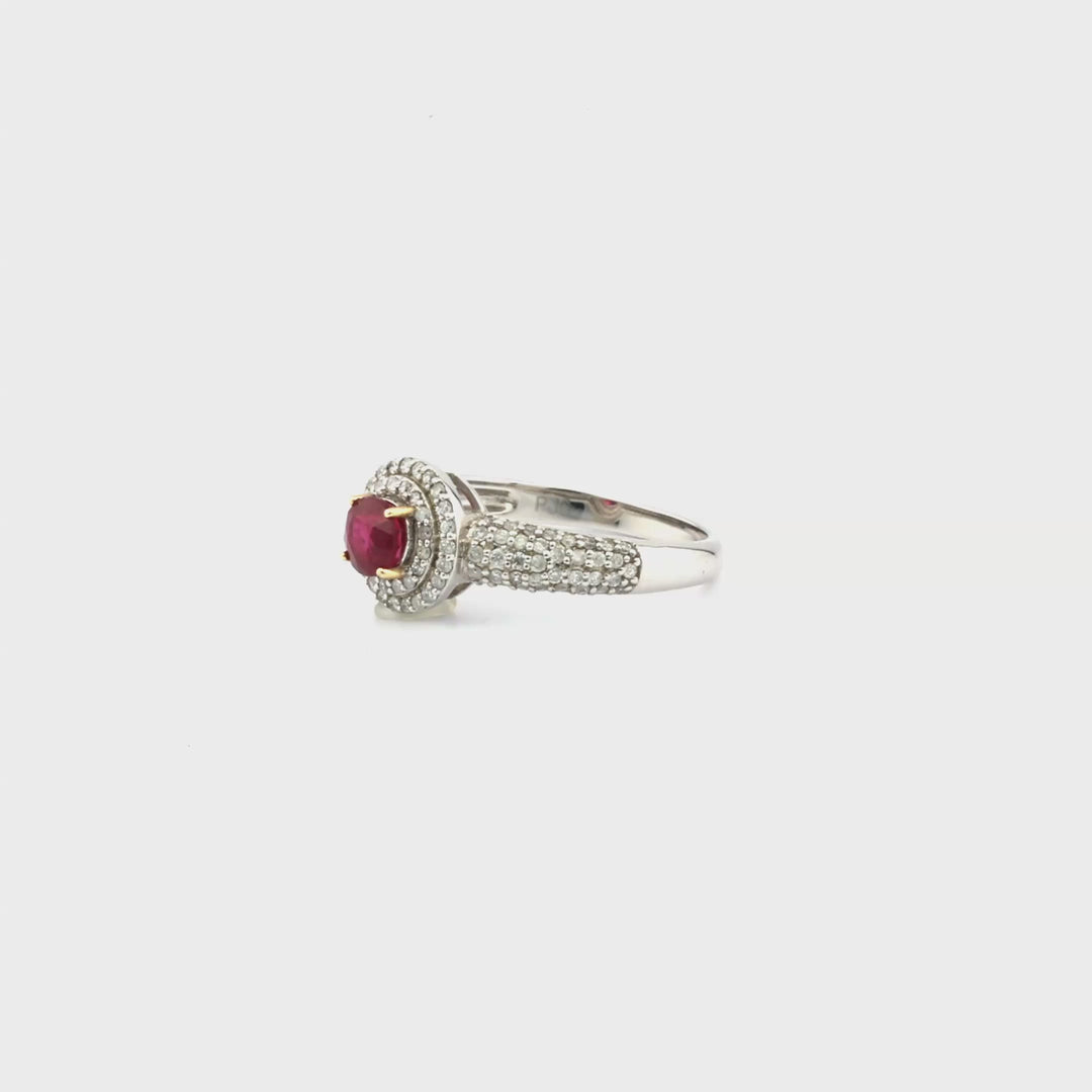 0.77 Cts Ruby and White Diamond Ring in 14K Two Tone