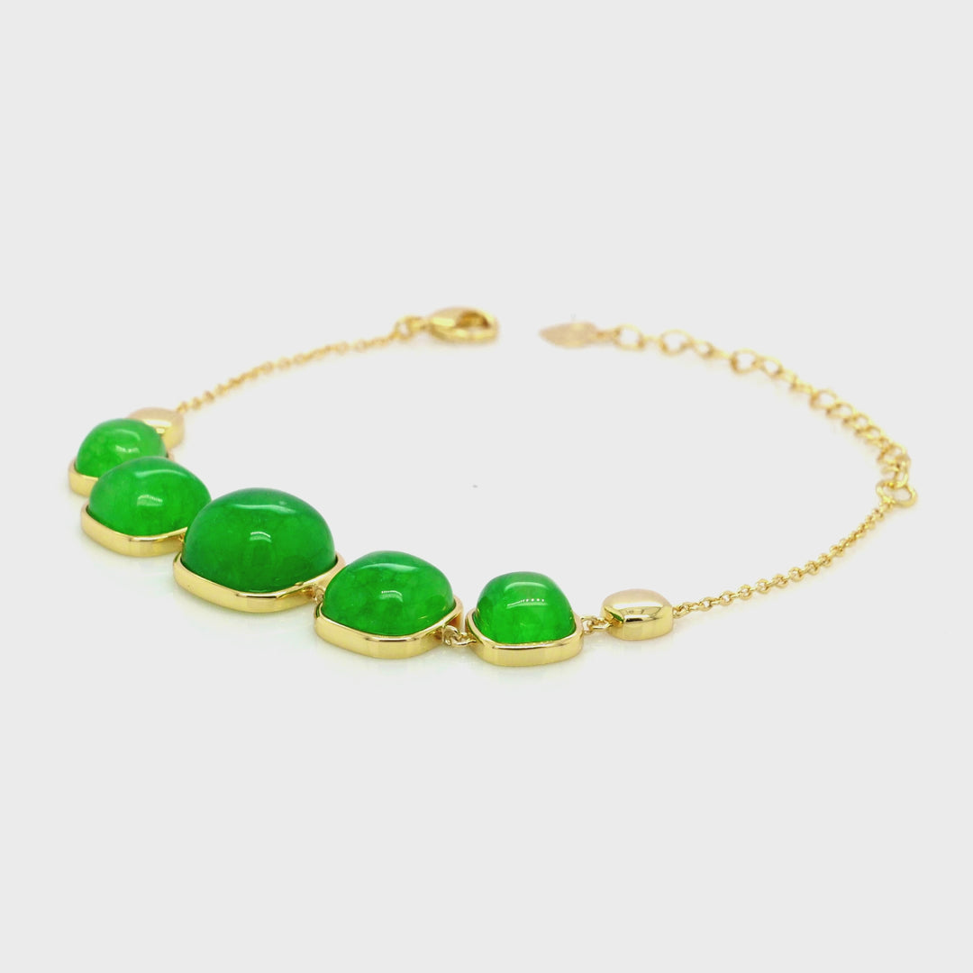 Green Beryl 5 Stone Bracelet in Brass