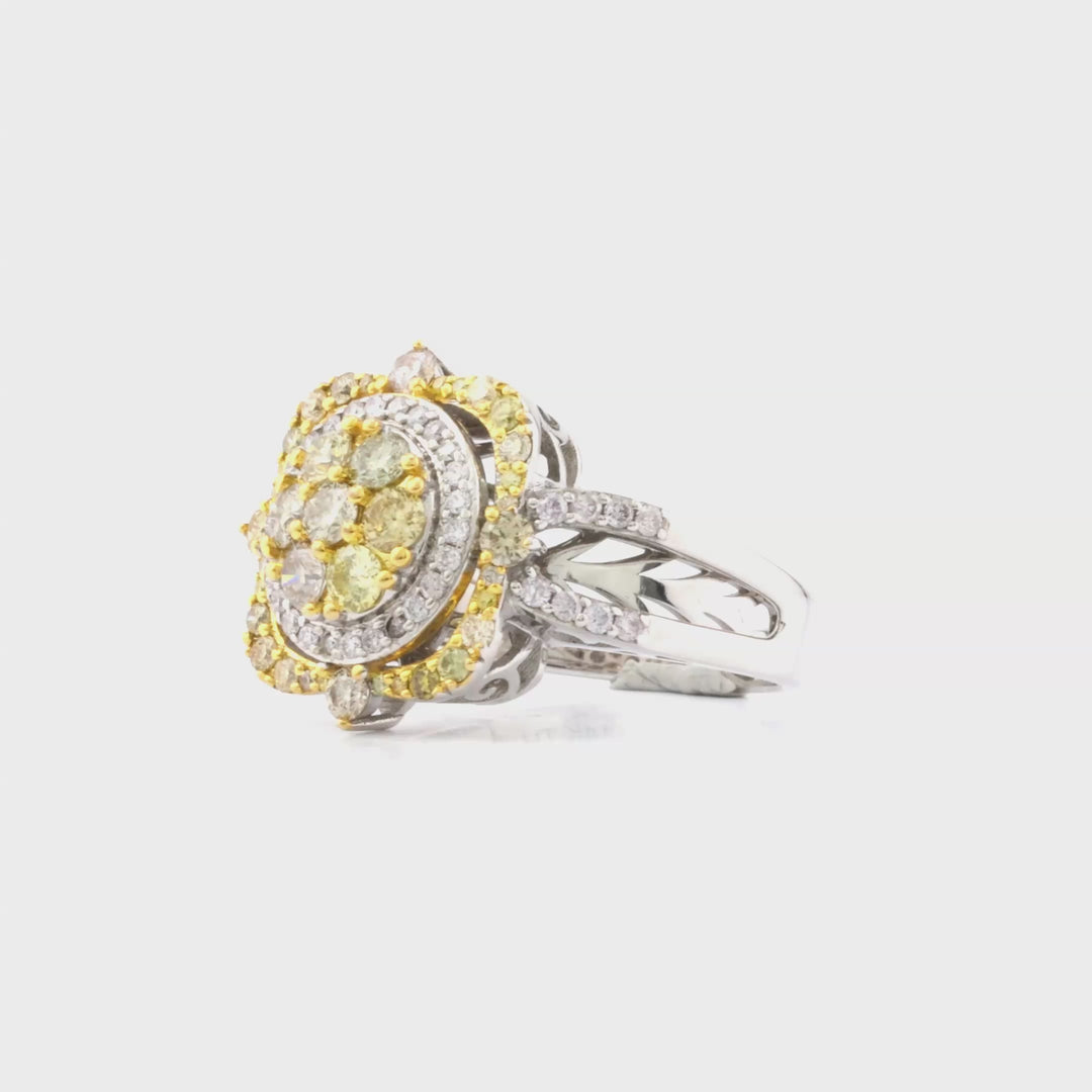 0.75 Cts Multi Color Diamond and White Diamond Ring in 14K Two Tone