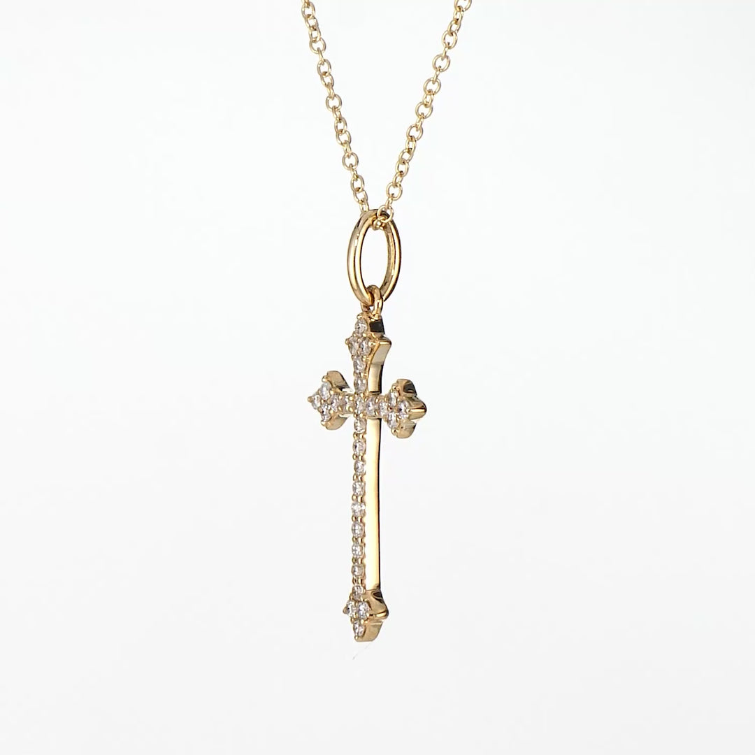 0.13 Cts White Diamond Cross Pendant in 14K Yellow Gold