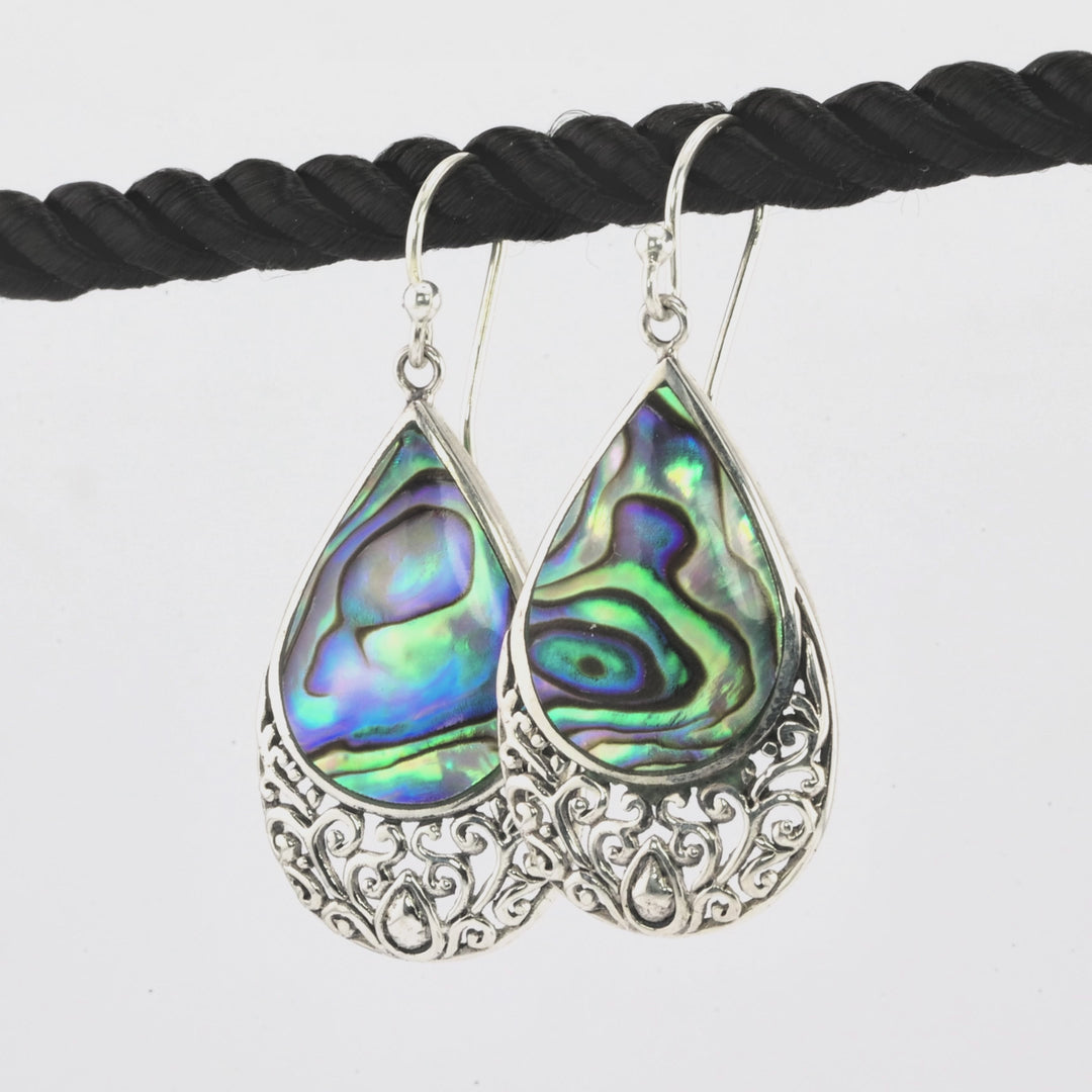 12.00 Cts Abalone Dangle Earring in Oxidized 925 Silver