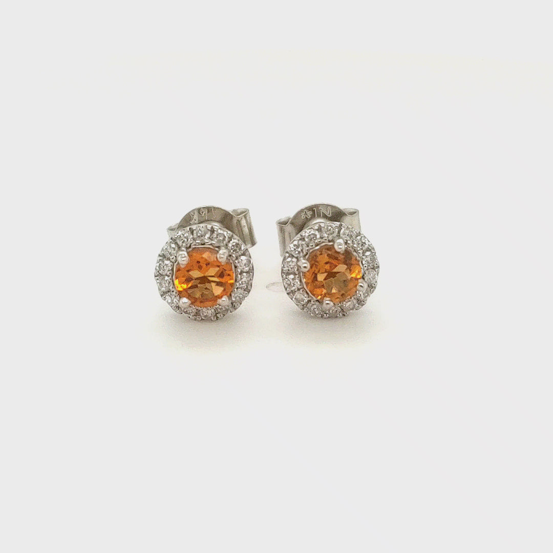 0.42 Cts Citrine and White Diamond Earring in 14K White Gold