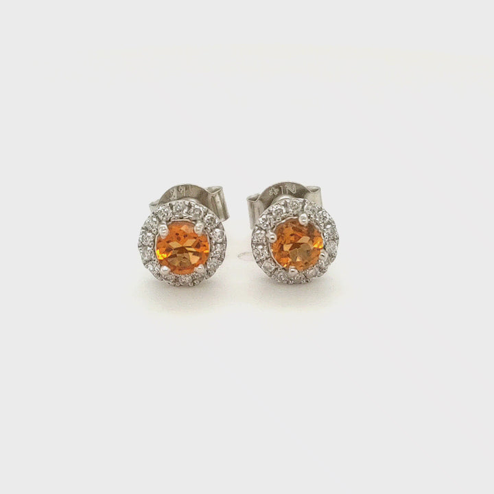 0.42 Cts Citrine and White Diamond Earring in 14K White Gold