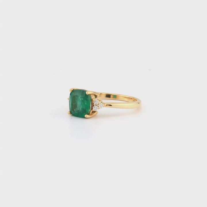 2.18 Cts Emerald and White Diamond Ring in 14K Yellow Gold