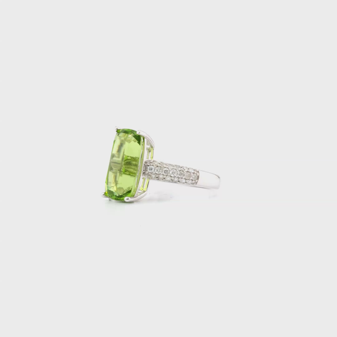 5.65 Cts Peridot and White Diamond Ring in 14K White Gold